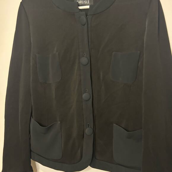 CARLISLE Black Sweater Blazer Button Front Pockets Chic Retro Glam US 14 Career - Picture 2 of 11